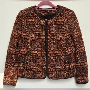 Talbots Jacket Blazer Coat Womens Size 10 Wool Blend Tweed Brown Orange Zipper